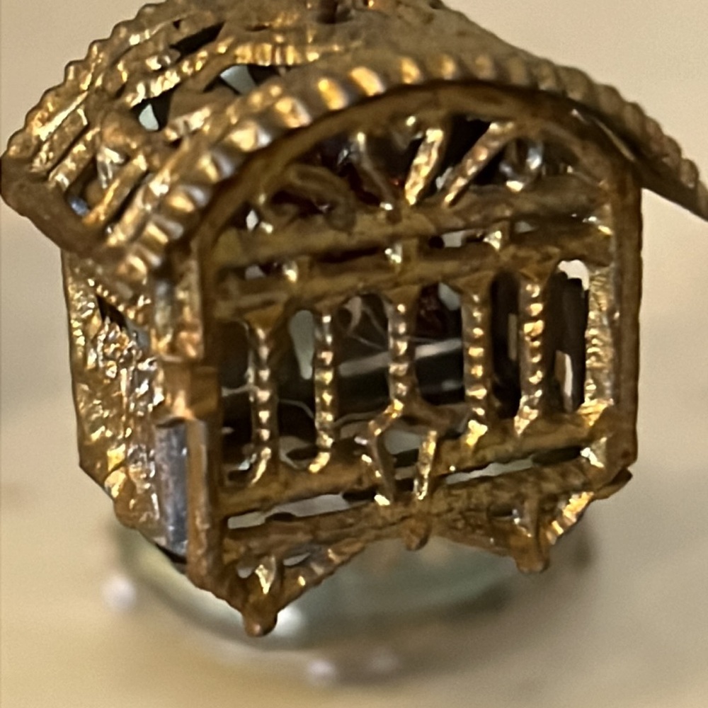 Antique silver & gold filigree dollhouse furniture birdcage stand chair - Picture 7 of 8